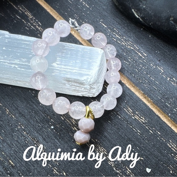 Pink Quartz beaded handmade boho ring multi stones charms - Picture 1 of 6